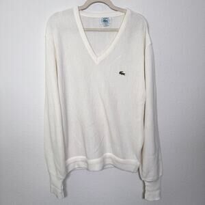 Izod Lacoste Mens Vintage V Neck Sweater Size L Alligator Made in USA Preppy
